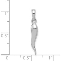 14K White Gold 3D Italian Horn Pendant - Rhodium Plated Polished Finish by Oro Pregiato