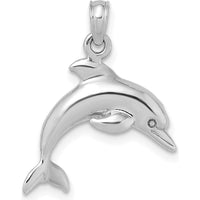 14K White Gold 3D Jumping Dolphin Pendant with Rhodium Plating by Oro Pregiato