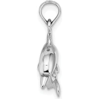 14K White Gold 3D Jumping Dolphin Pendant with Rhodium Plating by Oro Pregiato