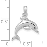 14K White Gold 3D Jumping Dolphin Pendant with Rhodium Plating by Oro Pregiato