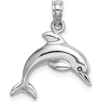 14K White Gold 3D Jumping Dolphin Pendant with Rhodium Plating by Oro Pregiato