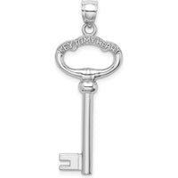 14K White Gold 3D "Key to My Heart" Pendant Charm - Rhodium Plated by Oro Pregiato