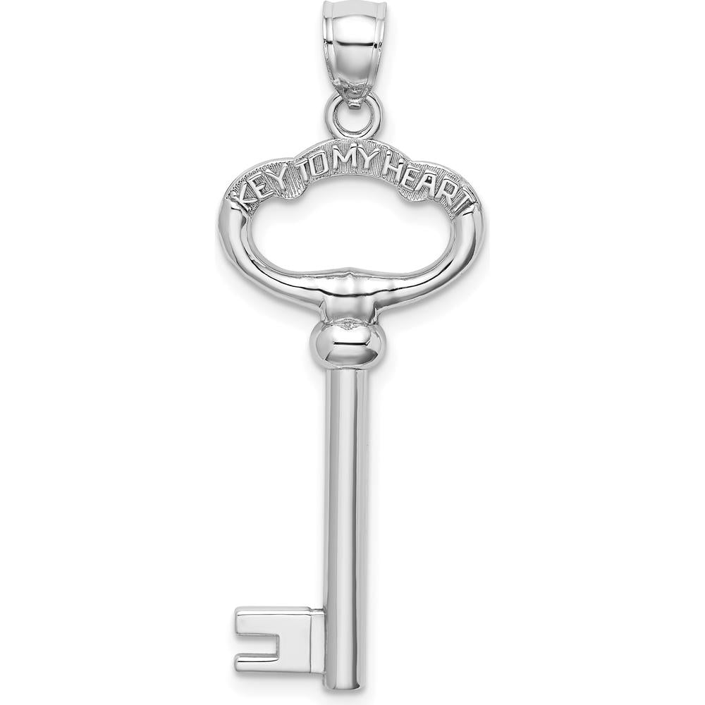 14K White Gold 3D "Key to My Heart" Pendant Charm - Rhodium Plated by Oro Pregiato