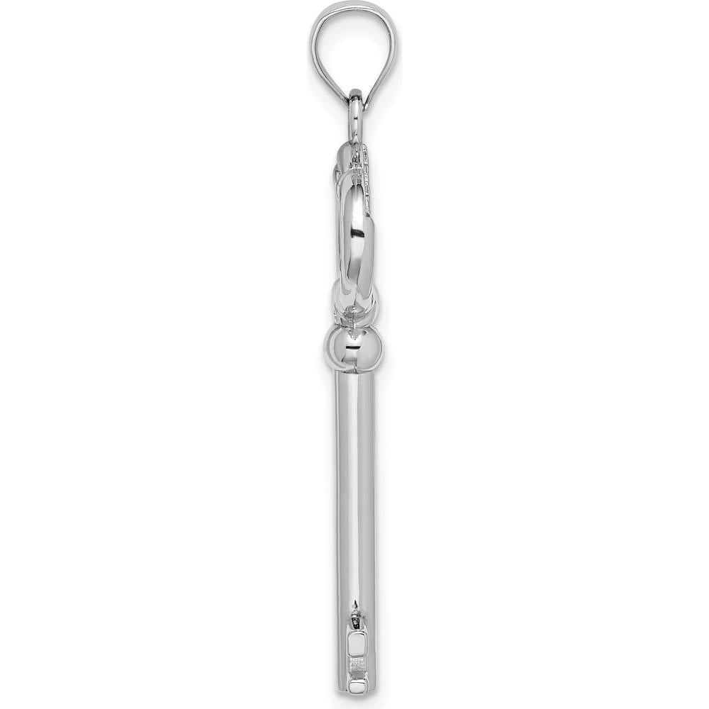 14K White Gold 3D "Key to My Heart" Pendant Charm - Rhodium Plated by Oro Pregiato