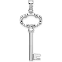 14K White Gold 3D "Key to My Heart" Pendant Charm - Rhodium Plated by Oro Pregiato