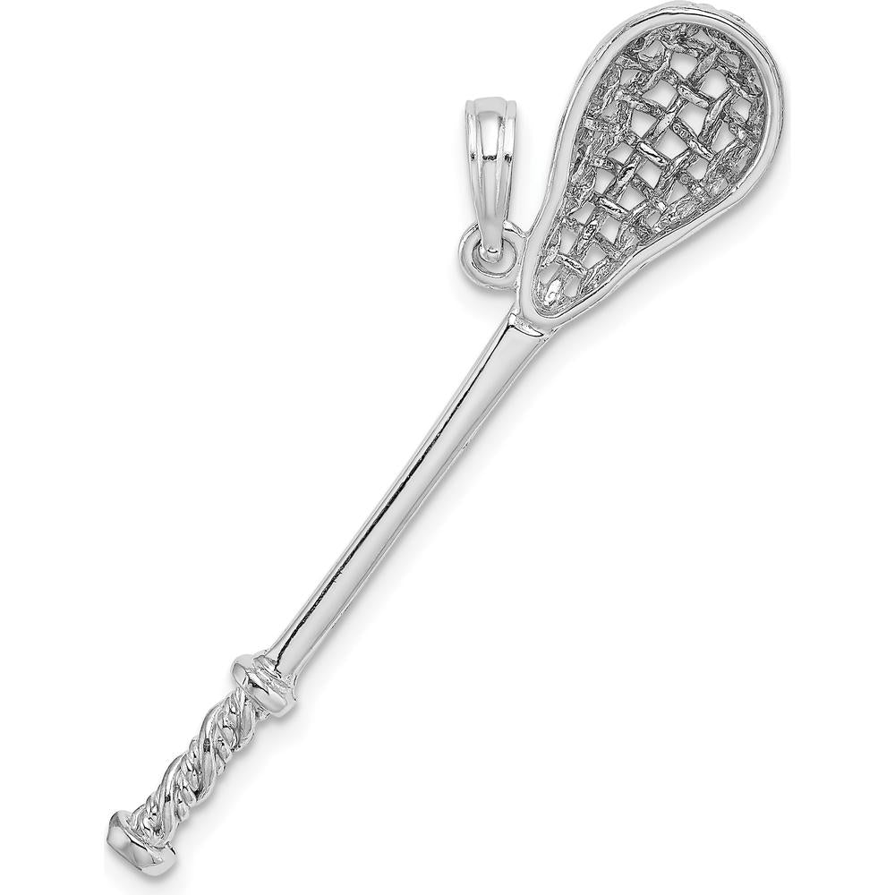 14K White Gold 3D Lacrosse Stick Charm - Polished and Textured Design by Oro Pregiato