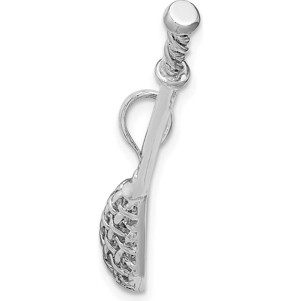 14K White Gold 3D Lacrosse Stick Charm - Polished and Textured Design by Oro Pregiato