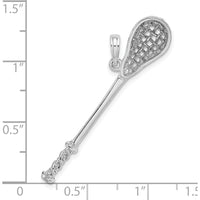 14K White Gold 3D Lacrosse Stick Charm - Polished and Textured Design by Oro Pregiato