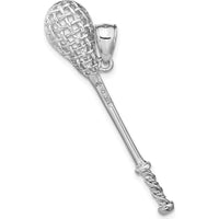 14K White Gold 3D Lacrosse Stick Charm - Polished and Textured Design by Oro Pregiato