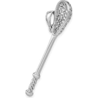 14K White Gold 3D Lacrosse Stick Charm - Polished and Textured Design by Oro Pregiato