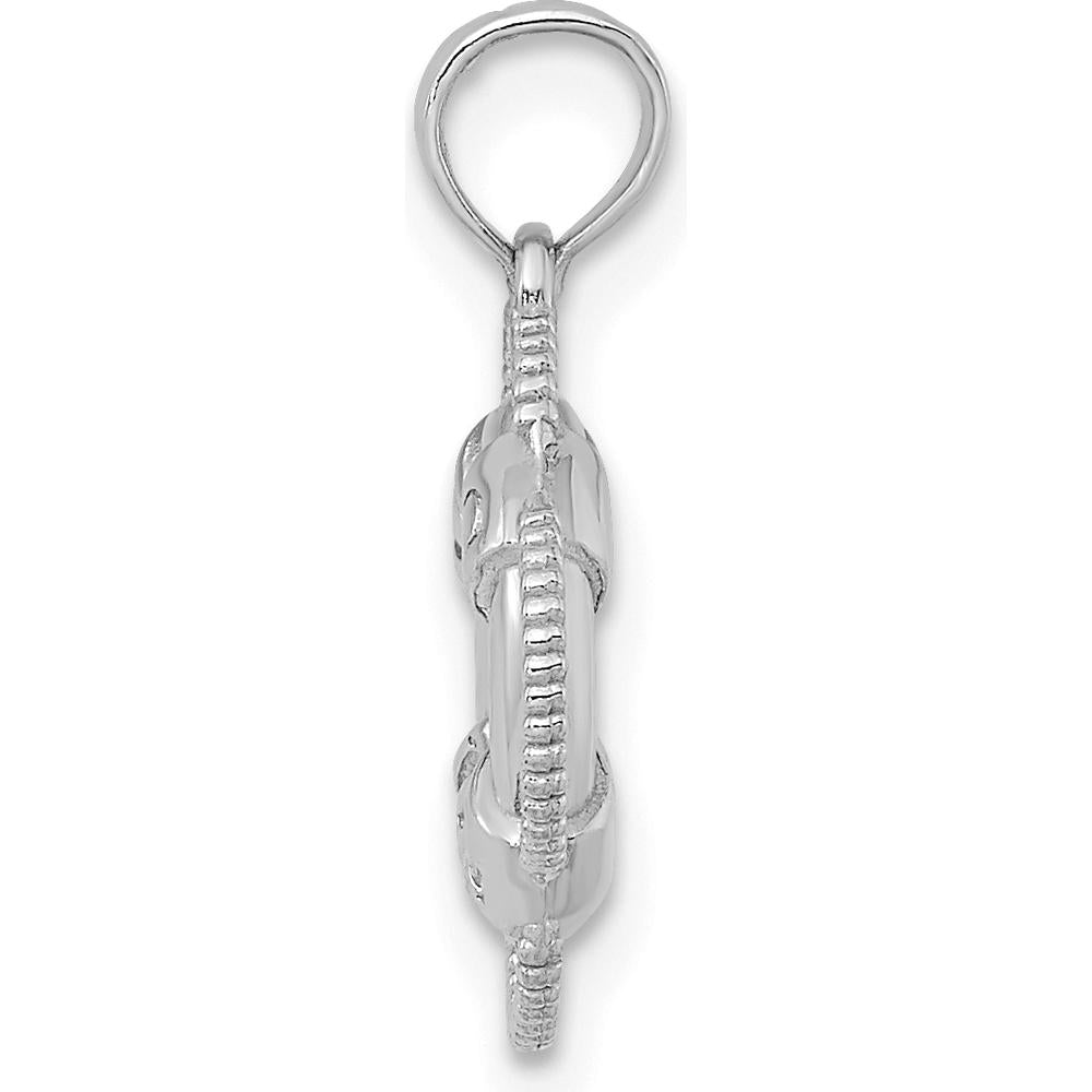14K White Gold 3D Life Preserver Pendant with Rhodium Plating - Nautical Charm by Oro Pregiato