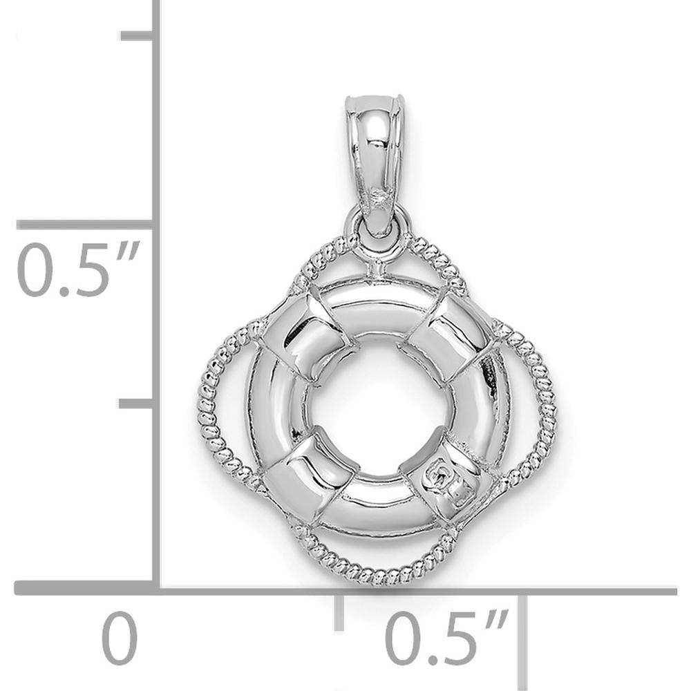 14K White Gold 3D Life Preserver Pendant with Rhodium Plating - Nautical Charm by Oro Pregiato