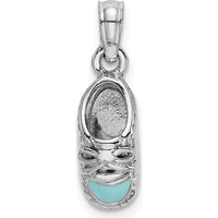 14K White Gold 3D Light Blue Enamel Baby Shoe Charm - A Playful and Sentimental Pendant by Oro Pregiato