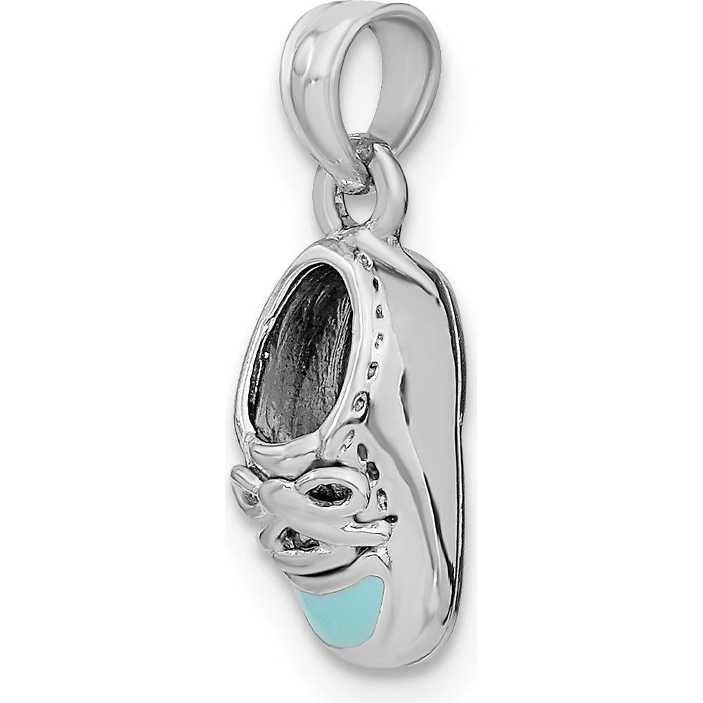 14K White Gold 3D Light Blue Enamel Baby Shoe Charm - A Playful and Sentimental Pendant by Oro Pregiato
