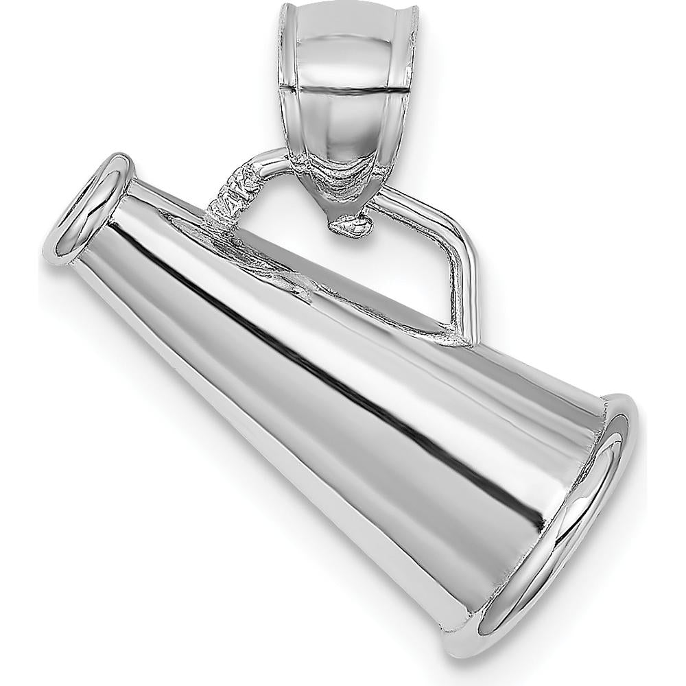14K White Gold 3D Megaphone Charm with Rhodium Plating by Oro Pregiato