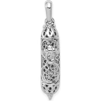 14K White Gold 3D Mezuzah Pendant with Polished Finish and Rhodium Plating - 35mm Length. by Oro Pregiato