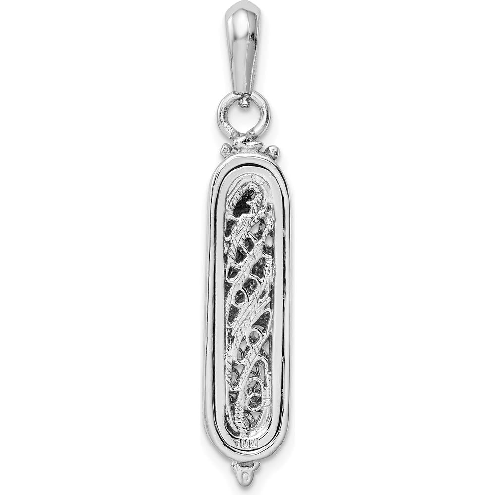 14K White Gold 3D Mezuzah Pendant with Polished Finish and Rhodium Plating - 35mm Length. by Oro Pregiato