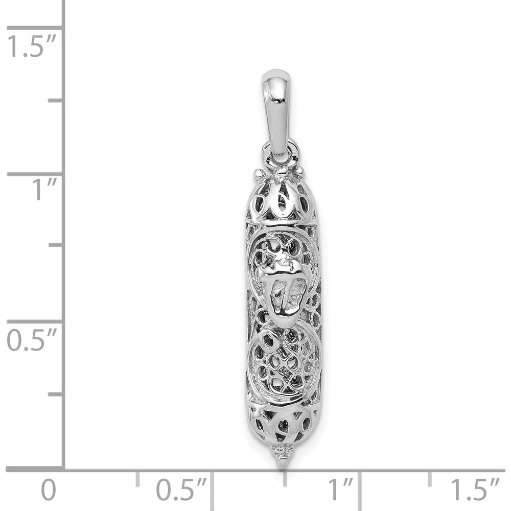 14K White Gold 3D Mezuzah Pendant with Polished Finish and Rhodium Plating - 35mm Length. by Oro Pregiato