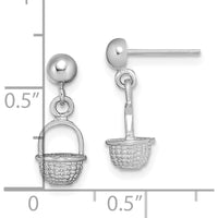 14K White Gold 3D Mini Basket Drop Earrings with Polished Rhodium Finish - 15.7mm Length by 0