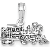 14K White Gold 3D Miniature Train Charm - Polished Rhodium Plated Design by Oro Pregiato