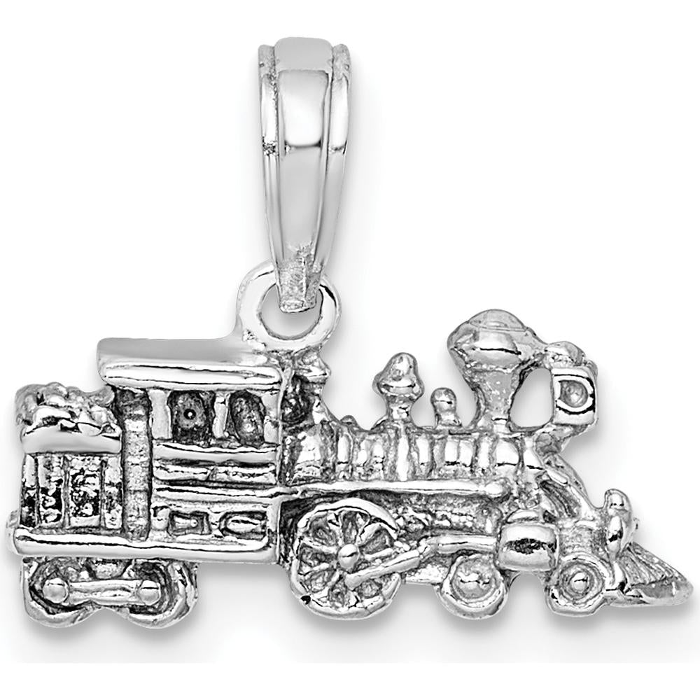 14K White Gold 3D Miniature Train Charm - Polished Rhodium Plated Design by Oro Pregiato