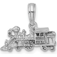 14K White Gold 3D Miniature Train Charm - Polished Rhodium Plated Design by Oro Pregiato