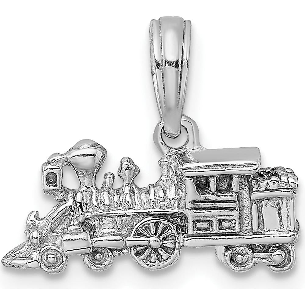 14K White Gold 3D Miniature Train Charm - Polished Rhodium Plated Design by Oro Pregiato