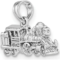 14K White Gold 3D Miniature Train Charm - Polished Rhodium Plated Design by Oro Pregiato