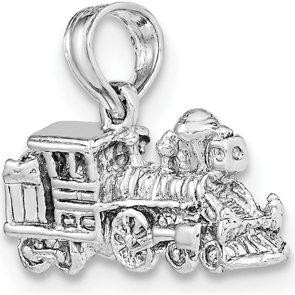 14K White Gold 3D Miniature Train Charm - Polished Rhodium Plated Design by Oro Pregiato