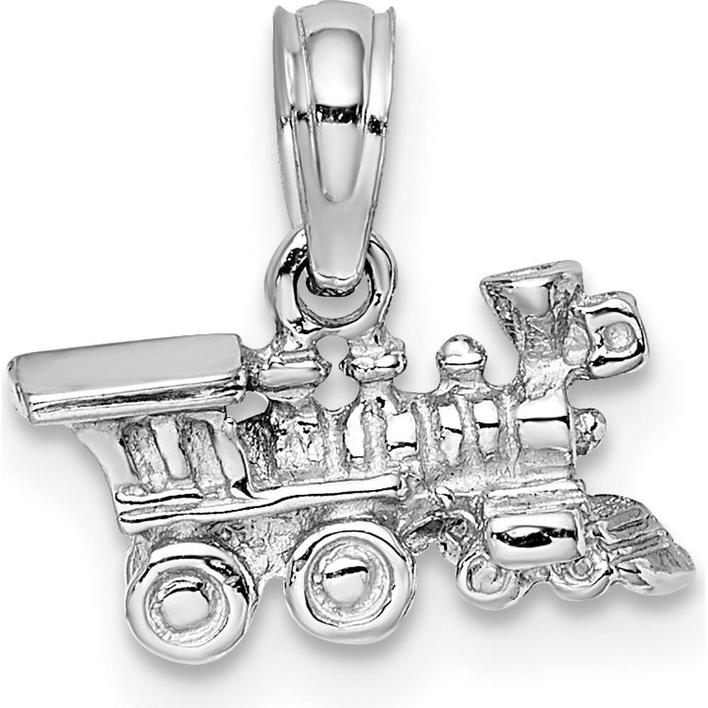 14K White Gold 3D Miniature Train Charm with Polished Finish by Oro Pregiato
