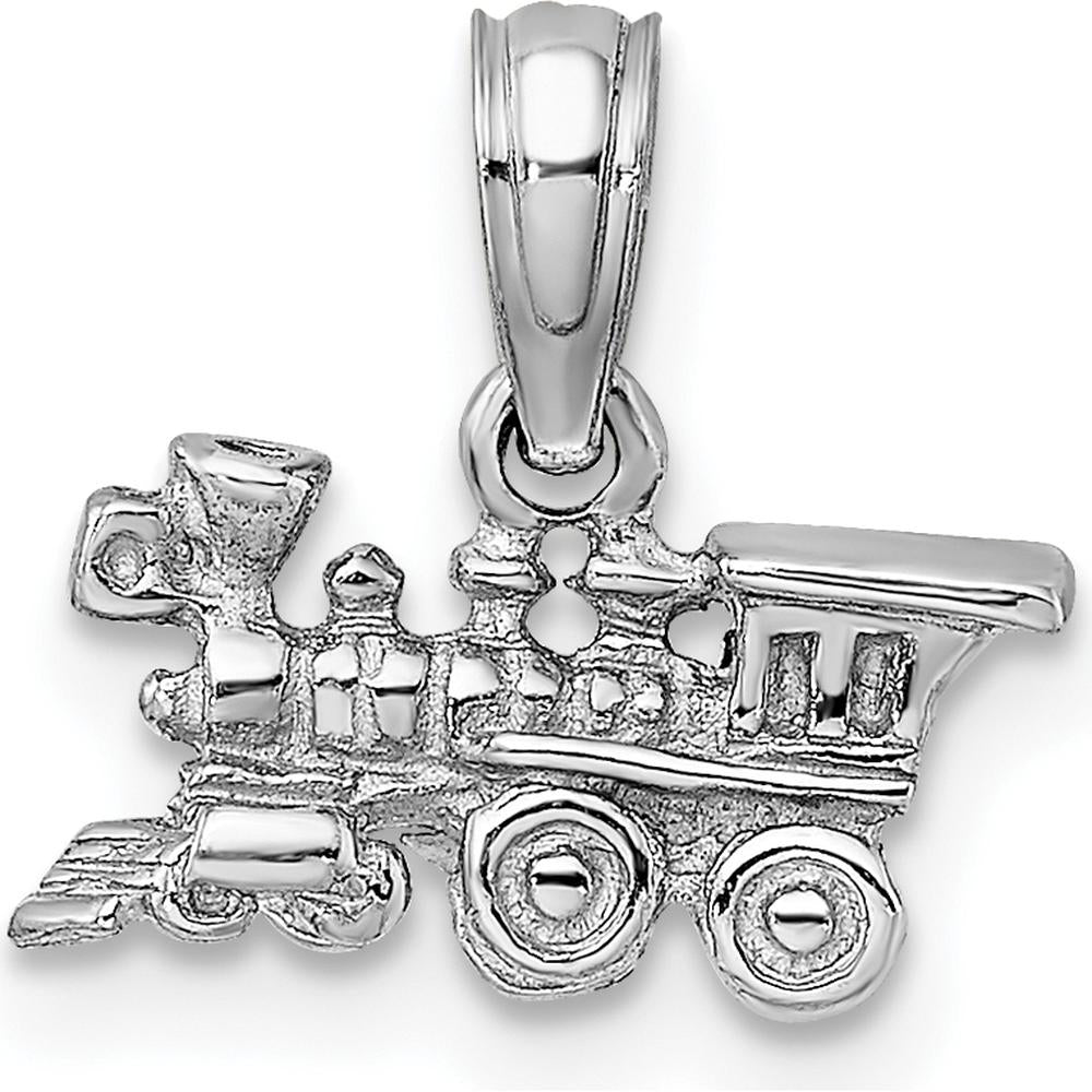 14K White Gold 3D Miniature Train Charm with Polished Finish by Oro Pregiato