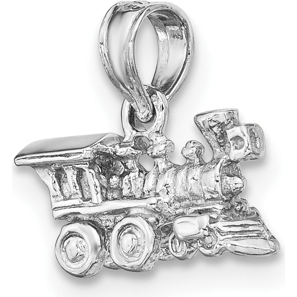 14K White Gold 3D Miniature Train Charm with Polished Finish by Oro Pregiato