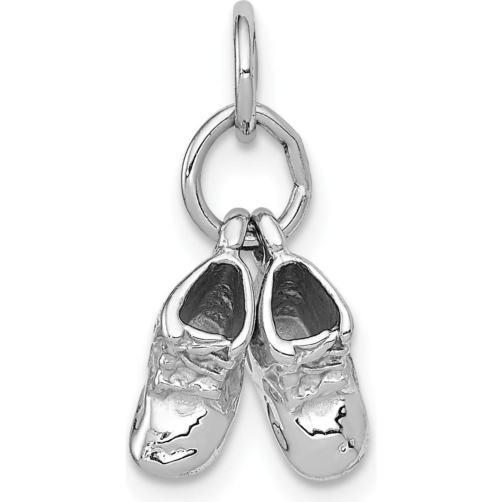 14K White Gold 3D Moveable Baby Shoes Charm - Rhodium-Plated, 16mm Length by Oro Pregiato
