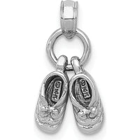 14K White Gold 3D Moveable Baby Shoes Charm with Rhodium Plating by Oro Pregiato