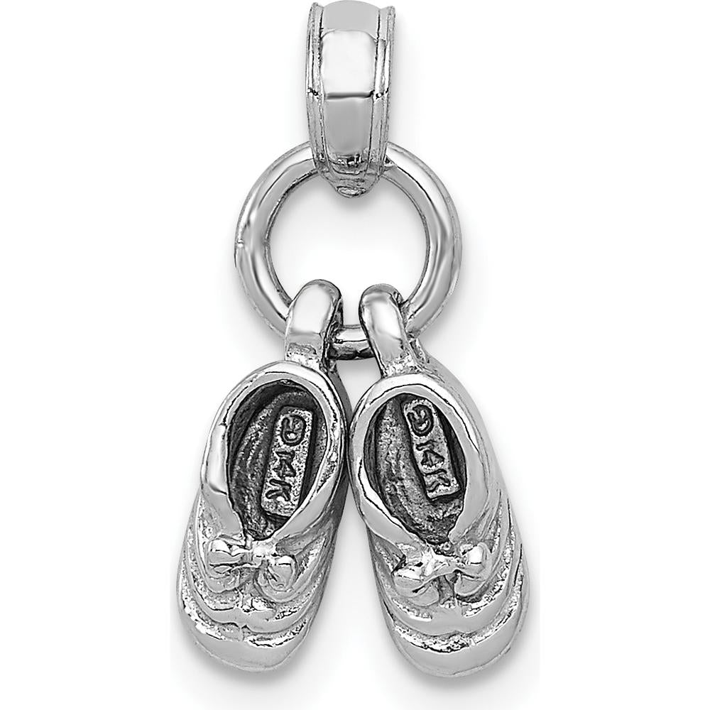 14K White Gold 3D Moveable Baby Shoes Charm with Rhodium Plating by Oro Pregiato