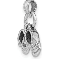 14K White Gold 3D Moveable Baby Shoes Charm with Rhodium Plating by Oro Pregiato