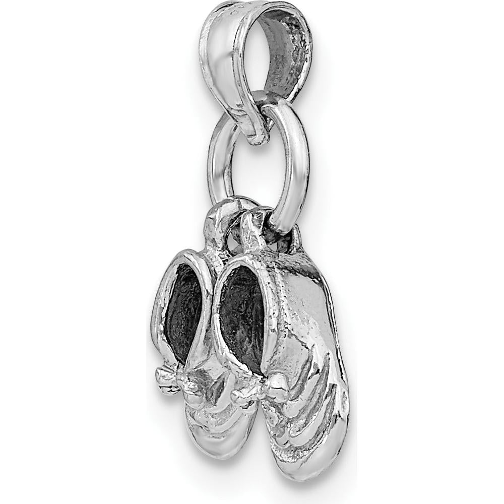 14K White Gold 3D Moveable Baby Shoes Charm with Rhodium Plating by Oro Pregiato