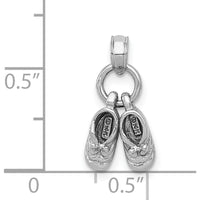 14K White Gold 3D Moveable Baby Shoes Charm with Rhodium Plating by Oro Pregiato