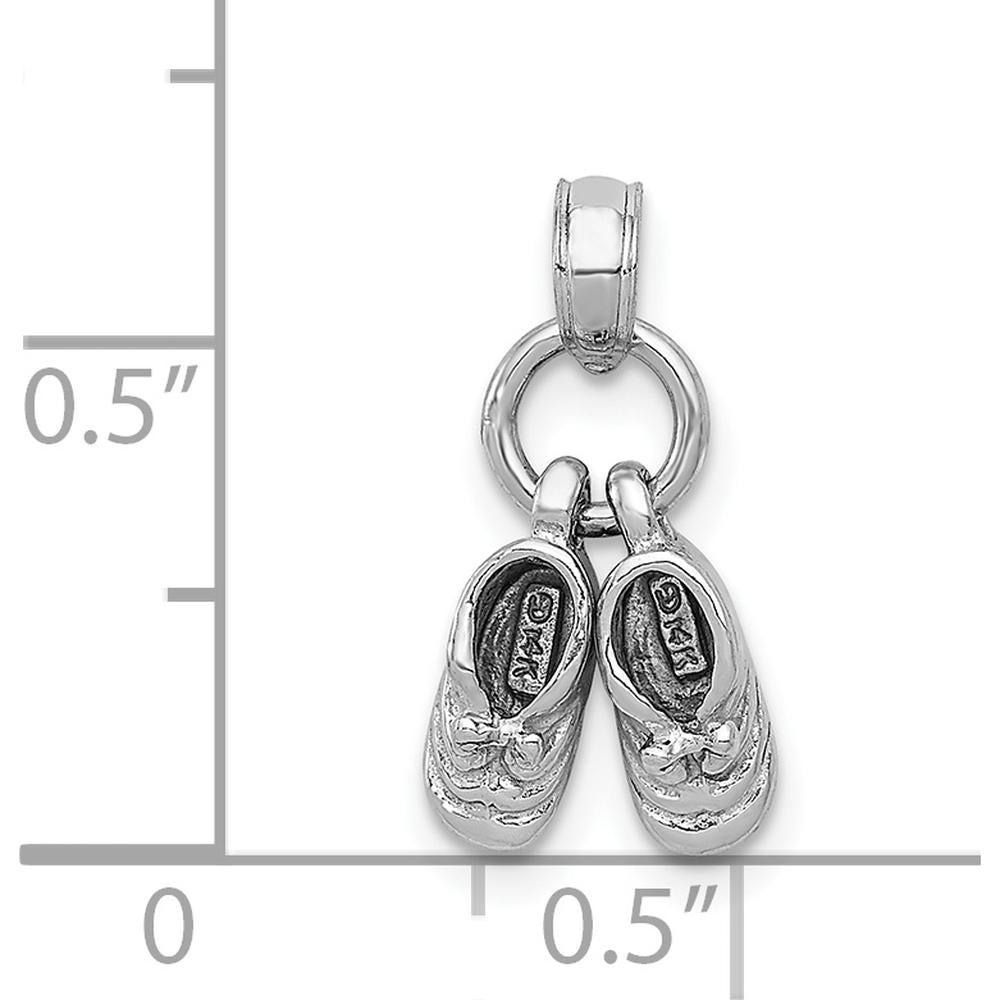 14K White Gold 3D Moveable Baby Shoes Charm with Rhodium Plating by Oro Pregiato