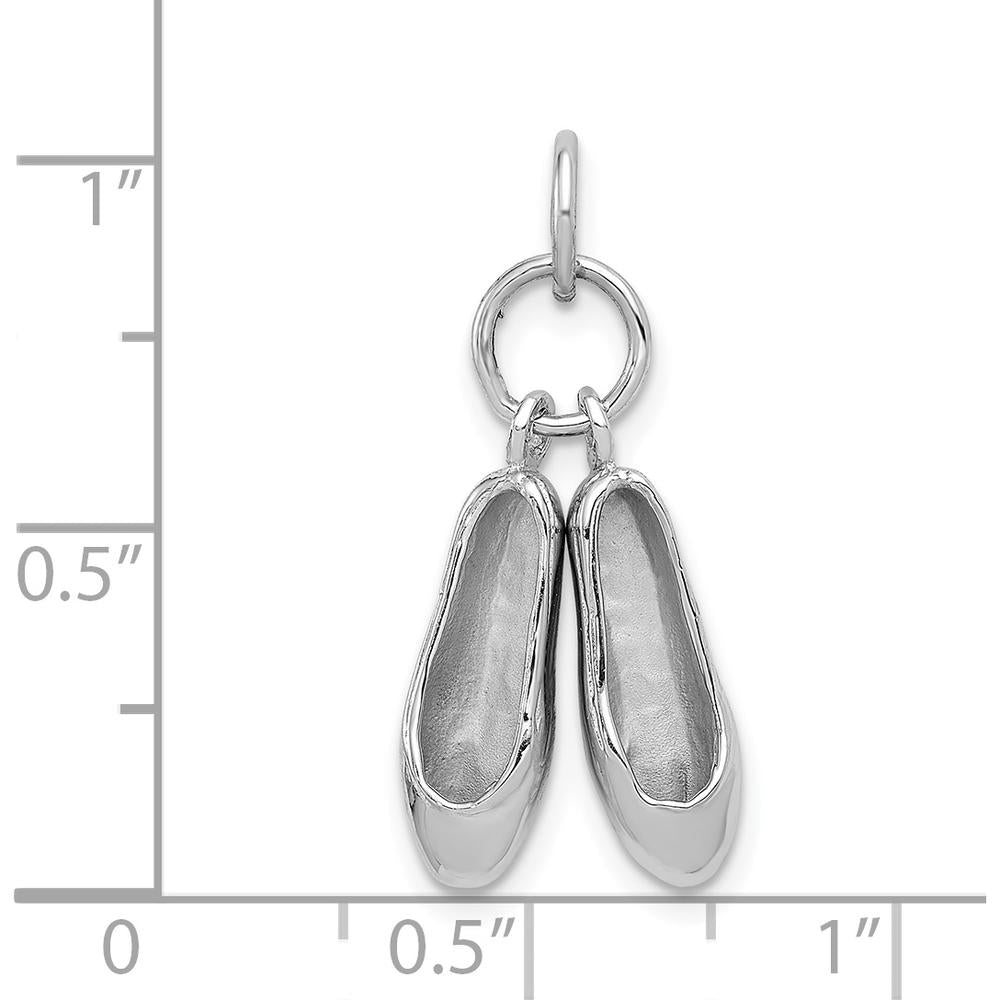 14K White Gold 3D Moveable Ballet Slippers Charm with Rhodium Plating by Oro Pregiato