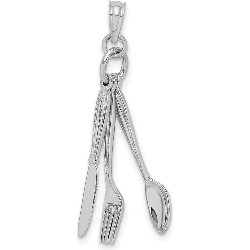 14K White Gold 3D Moveable Knife, Fork, and Spoon Charm - 22mm Length by Oro Pregiato