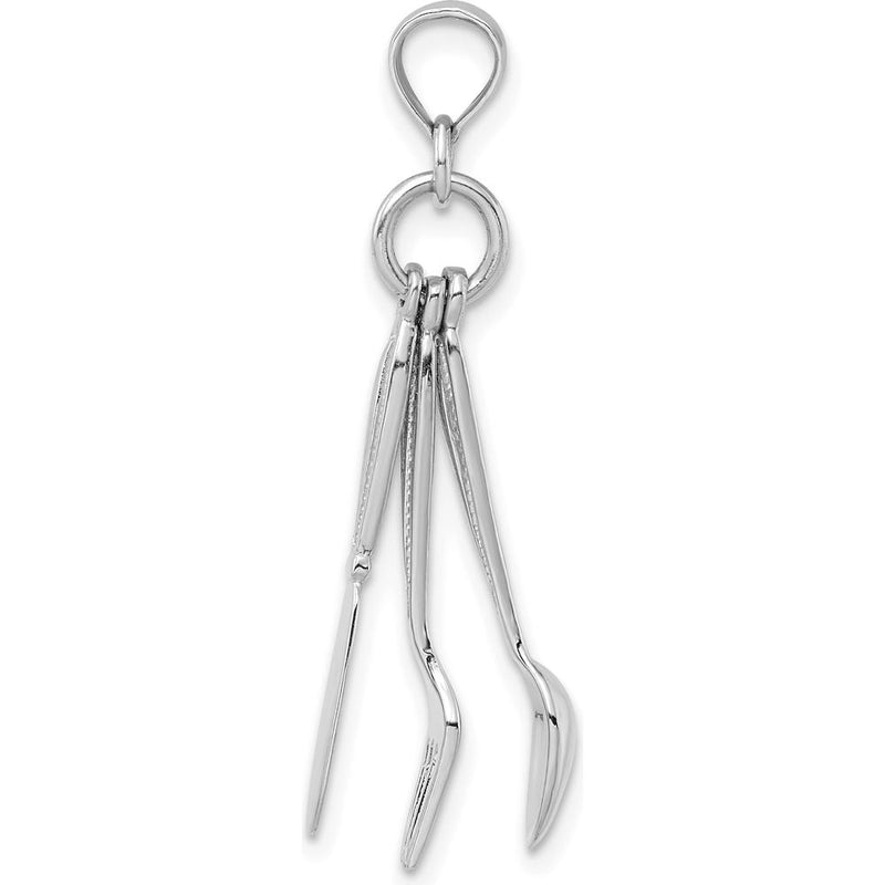 14K White Gold 3D Moveable Knife, Fork, and Spoon Charm - 22mm Length by Oro Pregiato