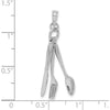 14K White Gold 3D Moveable Knife, Fork, and Spoon Charm - 22mm Length by Oro Pregiato