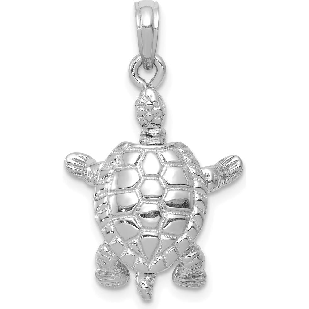 14K White Gold 3D Moveable Turtle Pendant with Polished Finish by Oro Pregiato