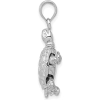 14K White Gold 3D Moveable Turtle Pendant with Polished Finish by Oro Pregiato