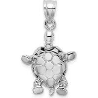 14K White Gold 3D Moveable Turtle Pendant with Polished Finish by Oro Pregiato