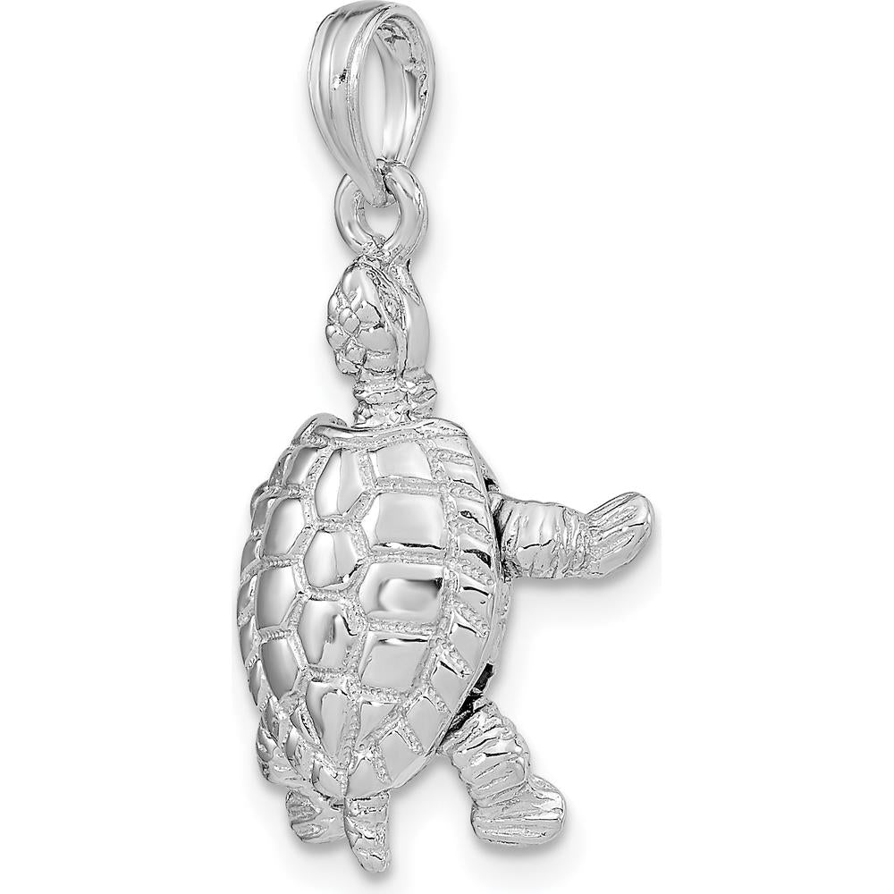 14K White Gold 3D Moveable Turtle Pendant with Polished Finish by Oro Pregiato