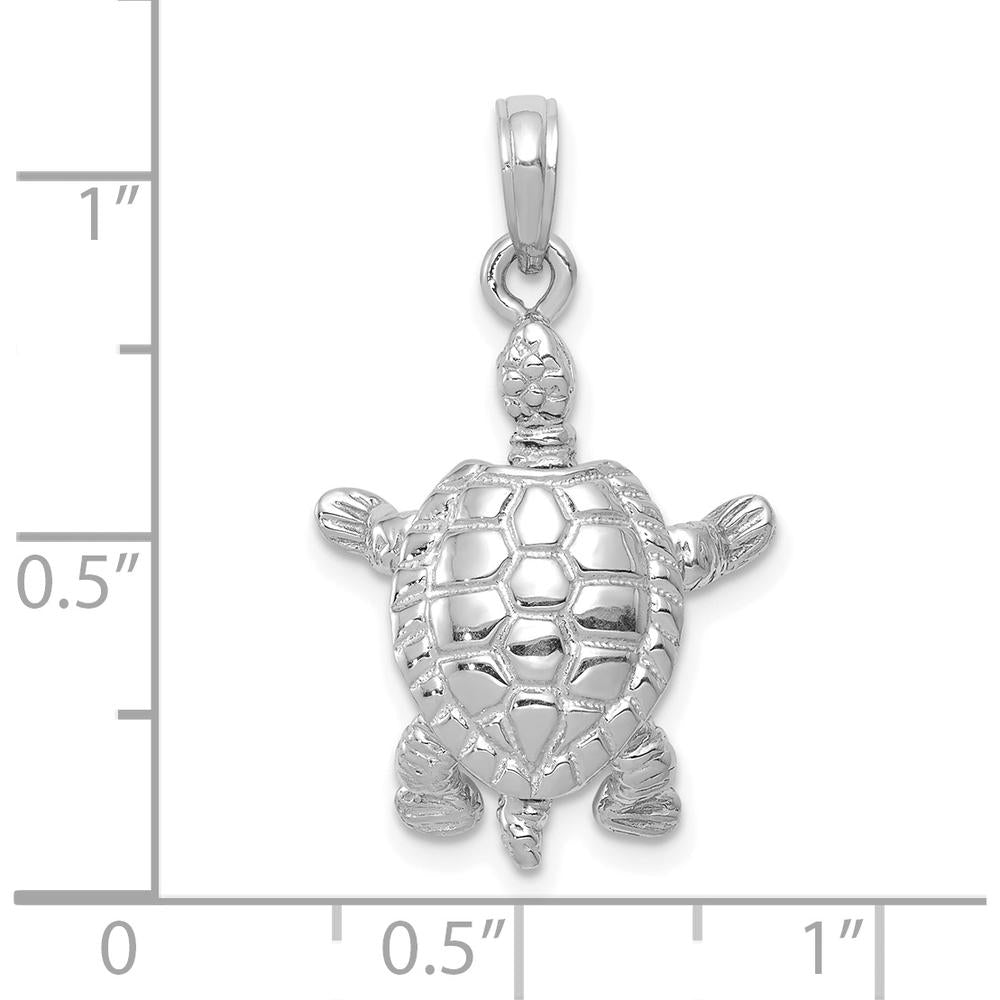 14K White Gold 3D Moveable Turtle Pendant with Polished Finish by Oro Pregiato