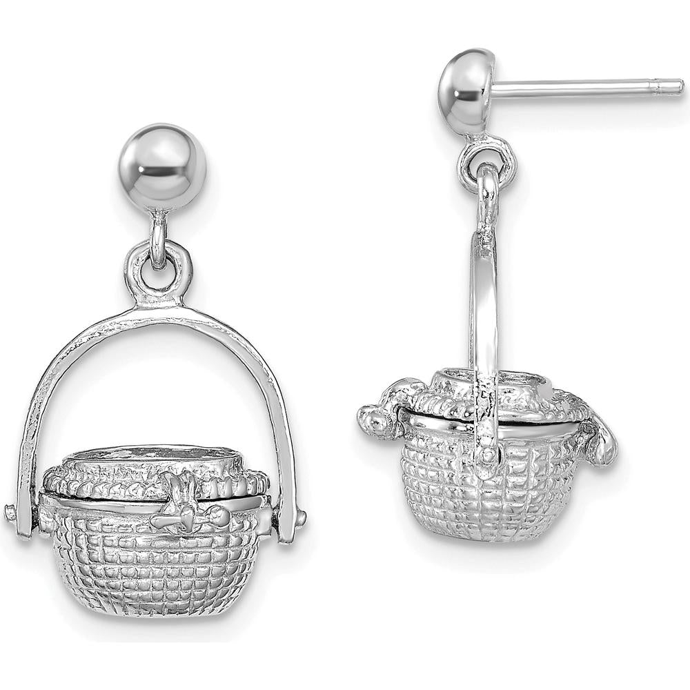 14K White Gold 3D Nantucket Basket Dangle Earrings - Polished Finish with Rhodium Plating by 0