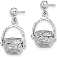 14K White Gold 3D Nantucket Basket Dangle Earrings - Polished Finish with Rhodium Plating by 0